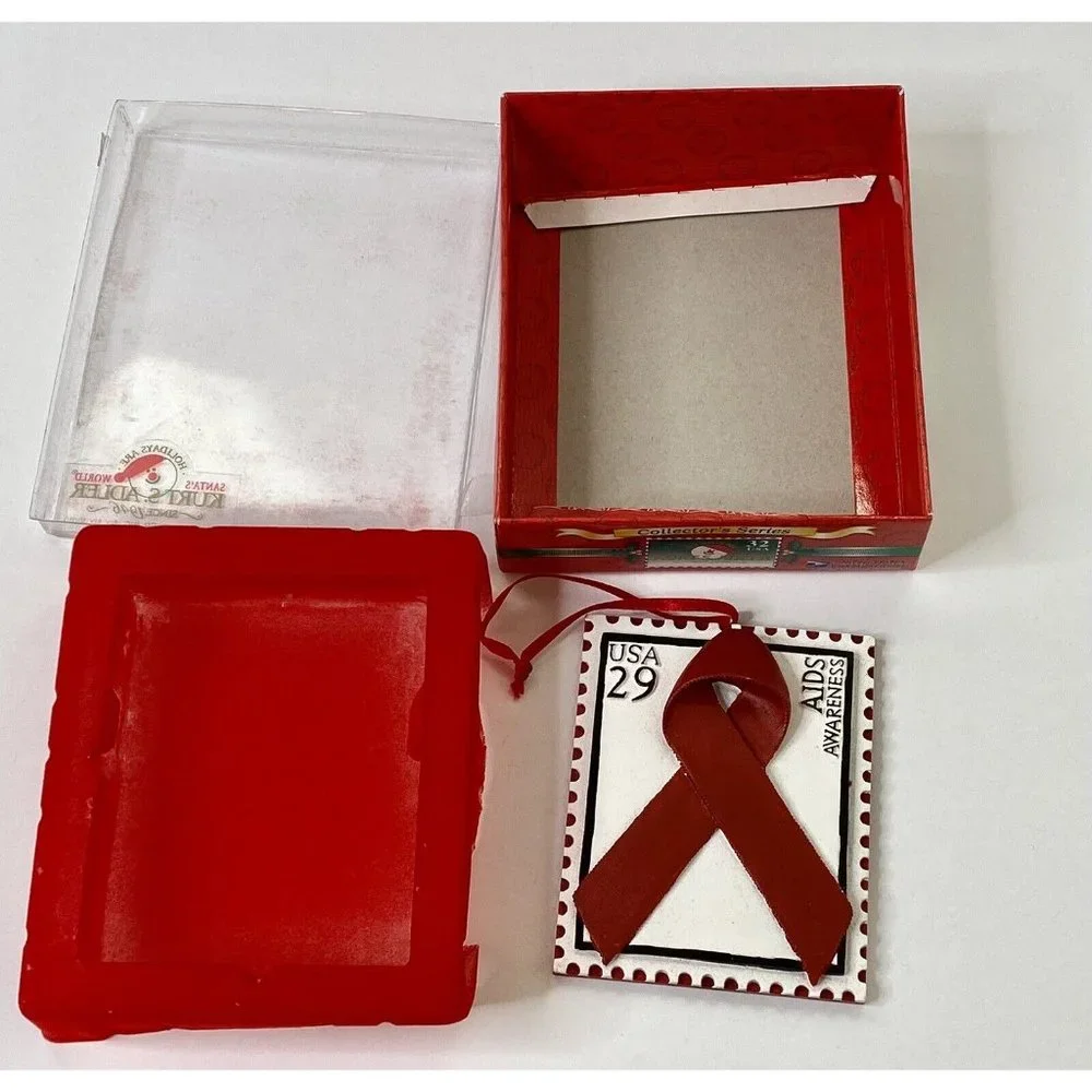 Kurt Adler Aids Awareness Red Ribbon USPS Commemorative Stamp‎ Ornament 1998